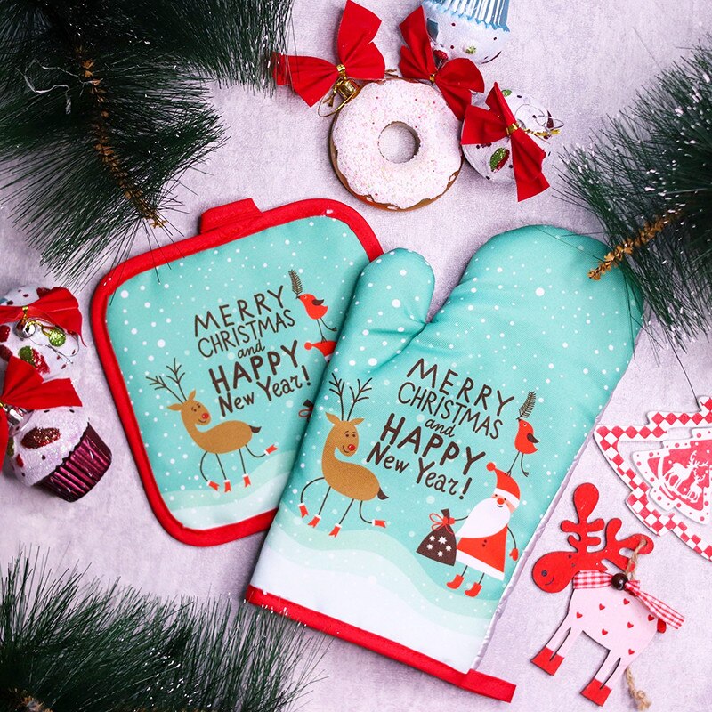 Kitchen Baking Gloves - 2pcs/세트 크리스마스 오븐 미트와 냄비 홀더