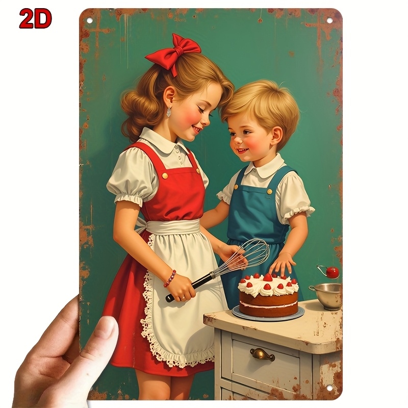 8x12인치 금속 양철 간판 형제자매 베이킹 딸기 케이 - Kitchen Baking Wall Art 리뷰 및 가격