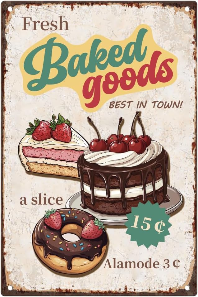 갓 구운 빵류 제품 빈티지 양철 간판 레트로 아트 벽  - Kitchen Baking Wall Art 리뷰 및 가격
