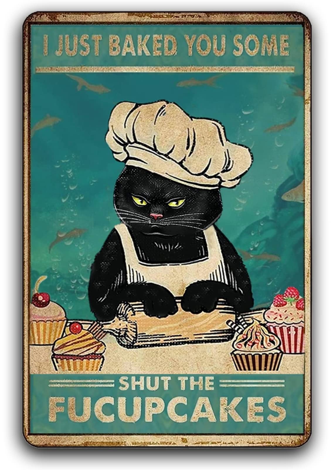 재미있는 고양이 금속 틴 사인 빈티지 키티 주방 사인  - Kitchen Baking Wall Art 리뷰 및 가격