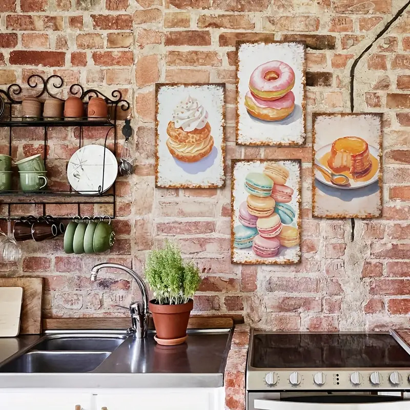 2D 플랫, 4개 세트 디저트 베이킹 벽 장식 표지판  - Kitchen Baking Wall Art 리뷰 및 가격